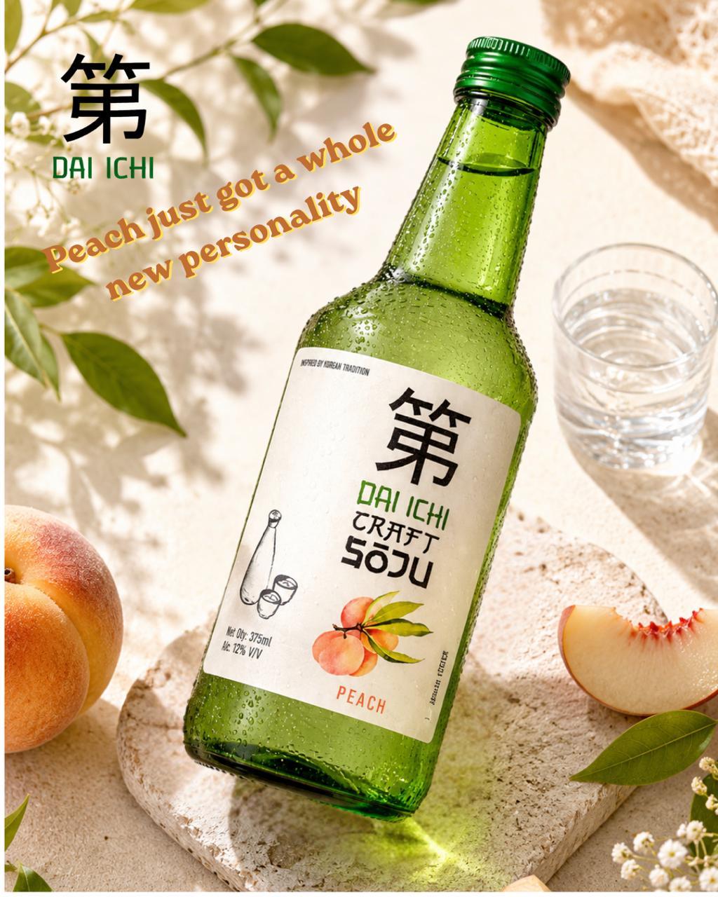 Dai Ichi Peach Craft Soju bottle with peaches